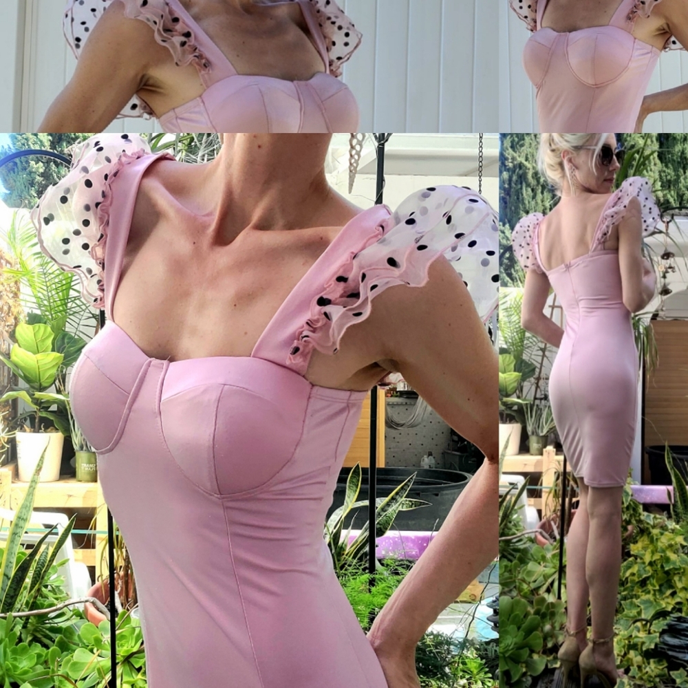 Puffy Sleeve Silky~Skinny~Mini Dress